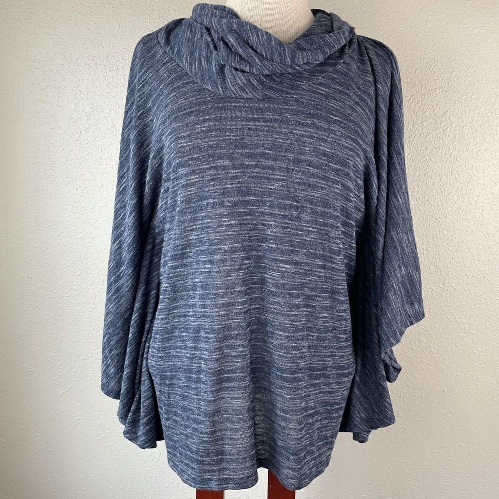 NY Collection Blue Heathered Cowl Neck Sweater Size M